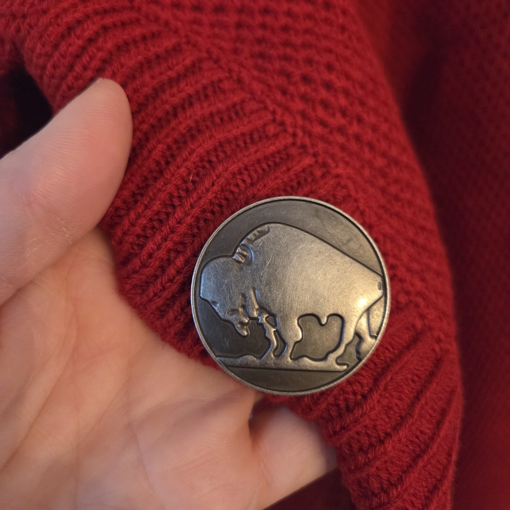 Cotton & Rye Red Acrylic Knit Round High Low Hem Sweater With Button Accents XL - Picture 5 of 9